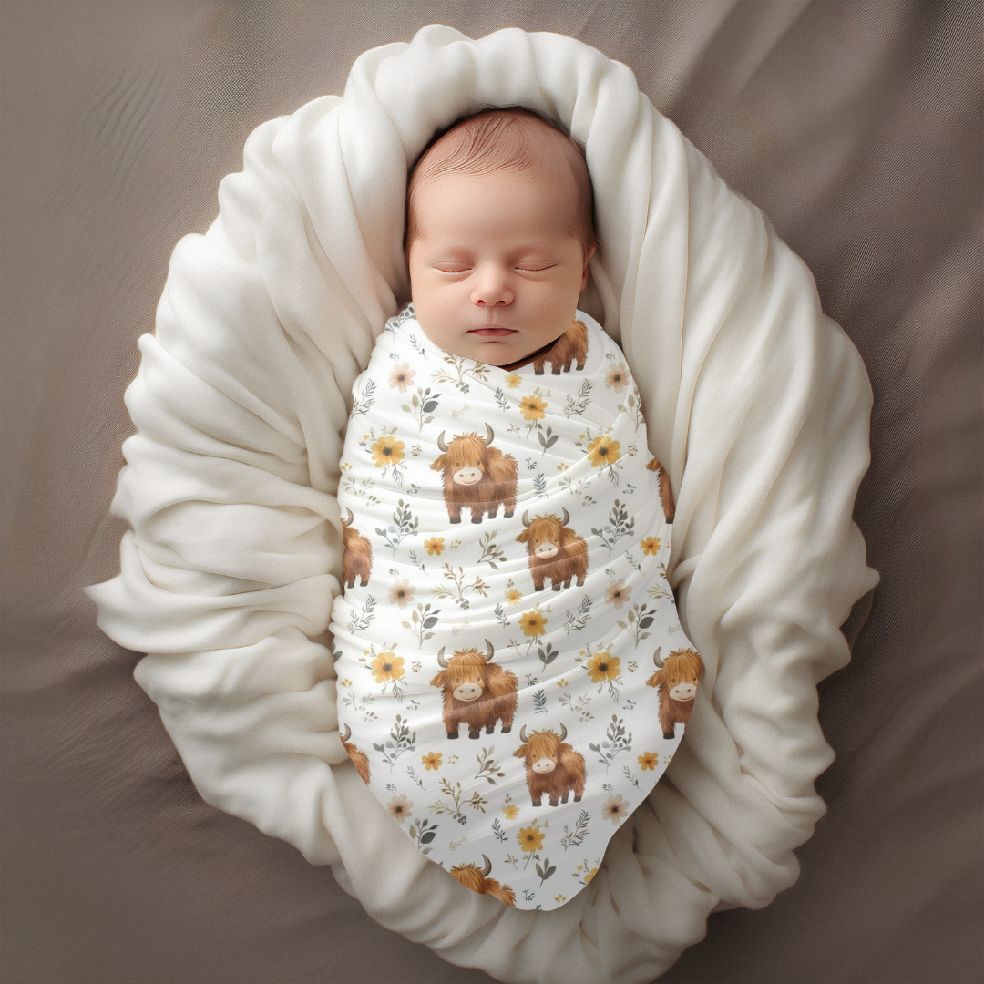 Mousseline vache highland fleurs (livraison prévue pour mars)