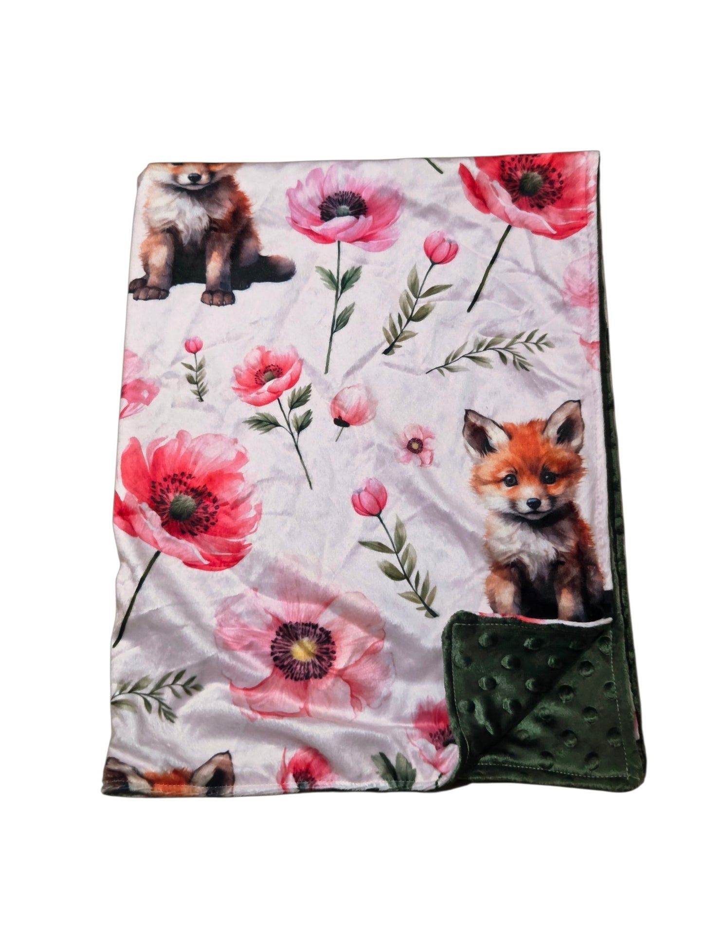 Couverture minky renards fleurs