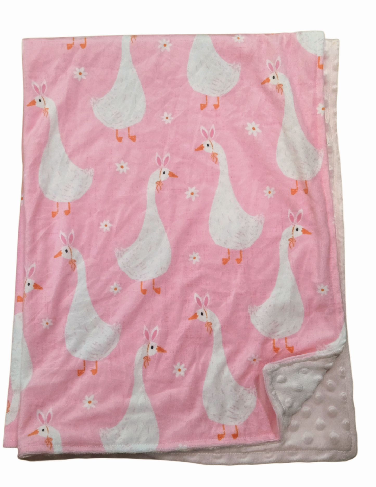Couverture minky oies rose