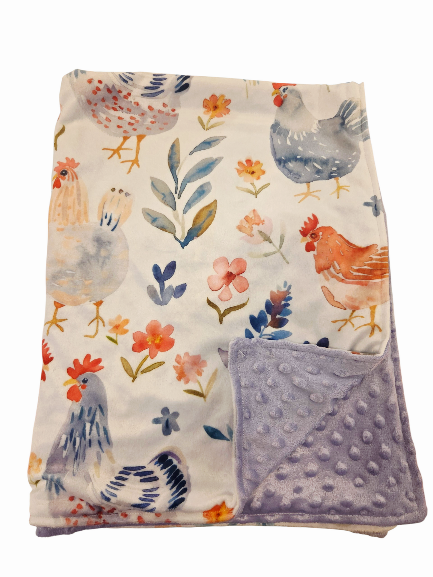 Couverture minky poules aquarelles