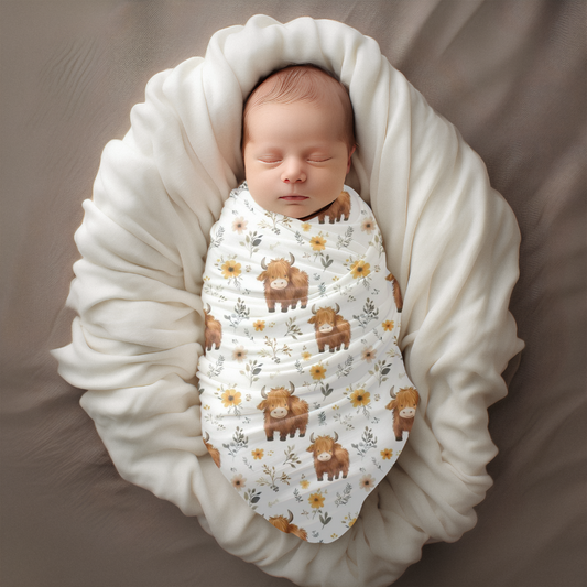 Mousseline vache highland fleurs (livraison prévue pour mars)