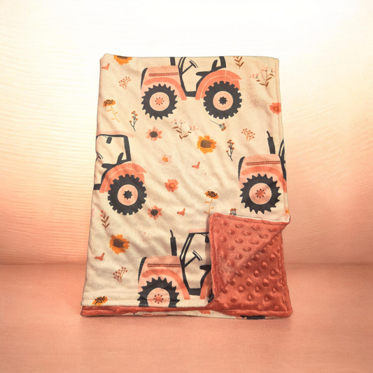 Couverture minky tracteurs roses