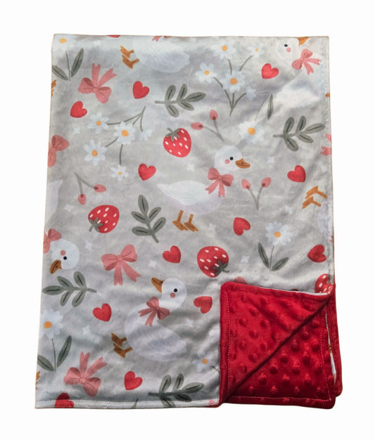 Couverture minky oie fraises